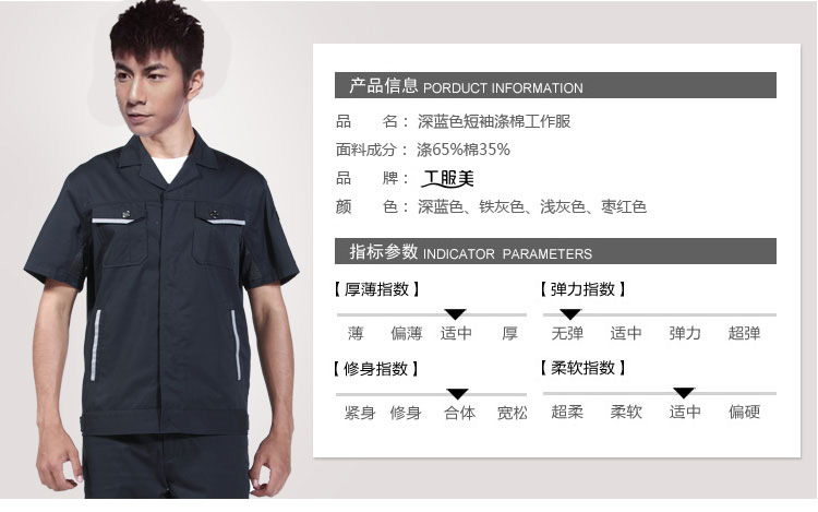 深藍(lán)短袖滌棉工作服